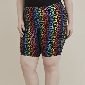 Shiny Rainbow Leopard Print Bike Shorts